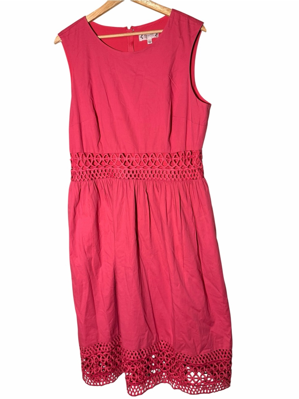 Pink Sleeveless Midi Eyelet Waist Dress